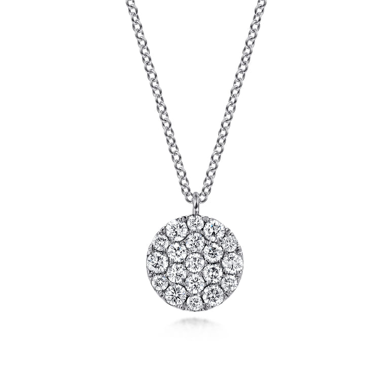 14K White Gold Round Diamond Disc Pendant Necklace - 0.45 ct - Shot 1