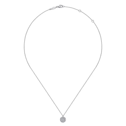 14K White Gold Round Diamond Disc Pendant Necklace