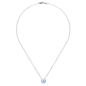 14K White Gold Round Diamond Evil Eye Pendant Necklace