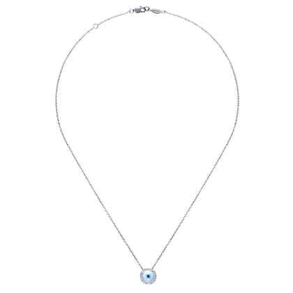 14K White Gold Round Diamond Evil Eye Pendant Necklace