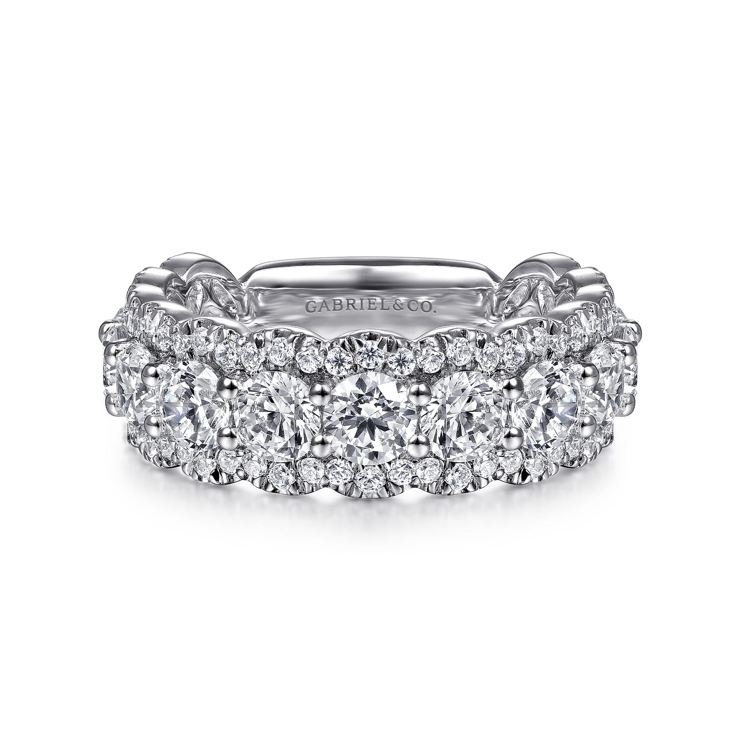 Fancy Wedding Ring in 14k White Gold with Round Natural Diamond at Gabriel & Co. - Shot 1