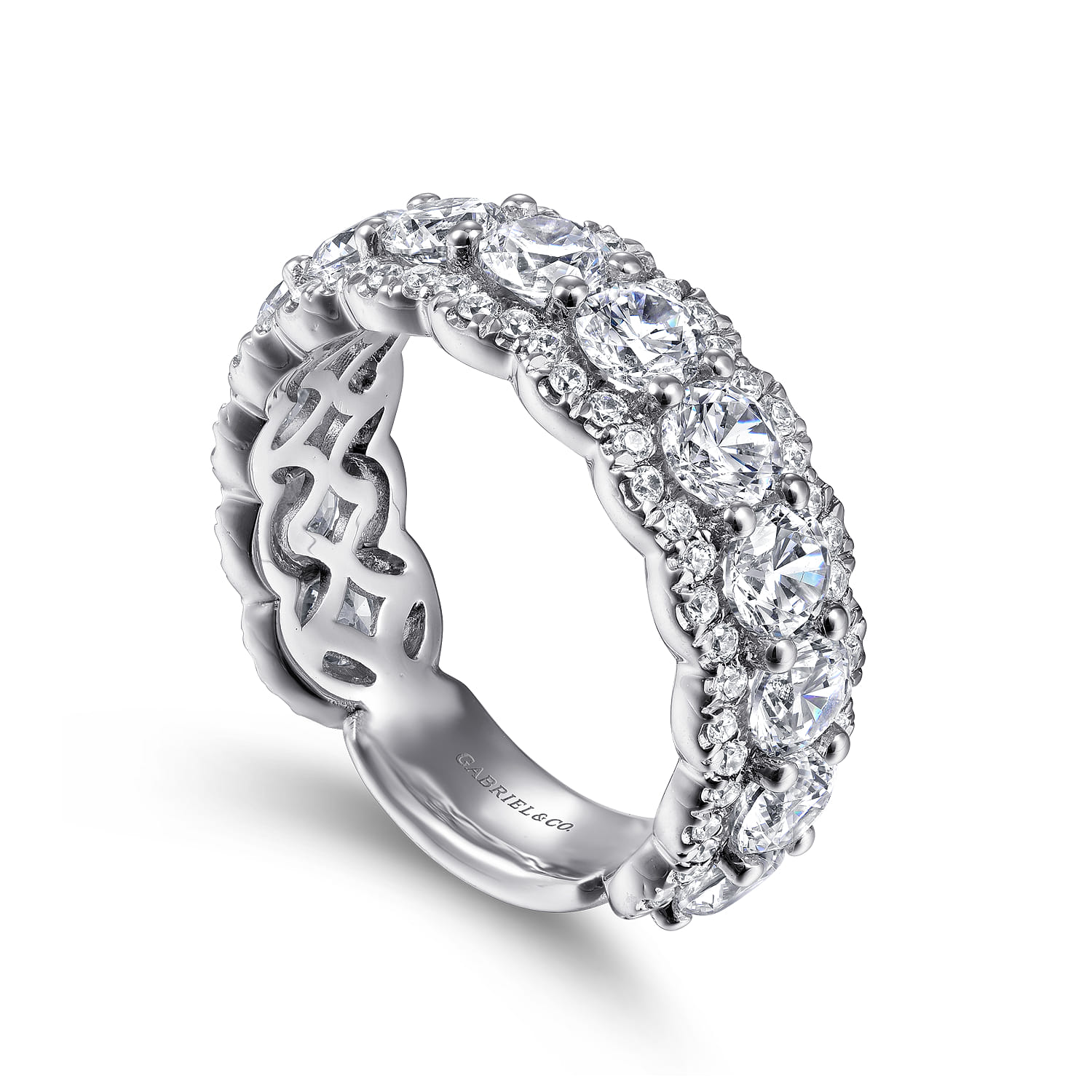 Fancy Wedding Ring in 14k White Gold with Round Natural Diamond at Gabriel & Co. - Shot 3