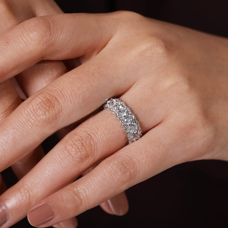 Fancy Wedding Ring in 14k White Gold with Round Natural Diamond at Gabriel & Co. - Shot 5