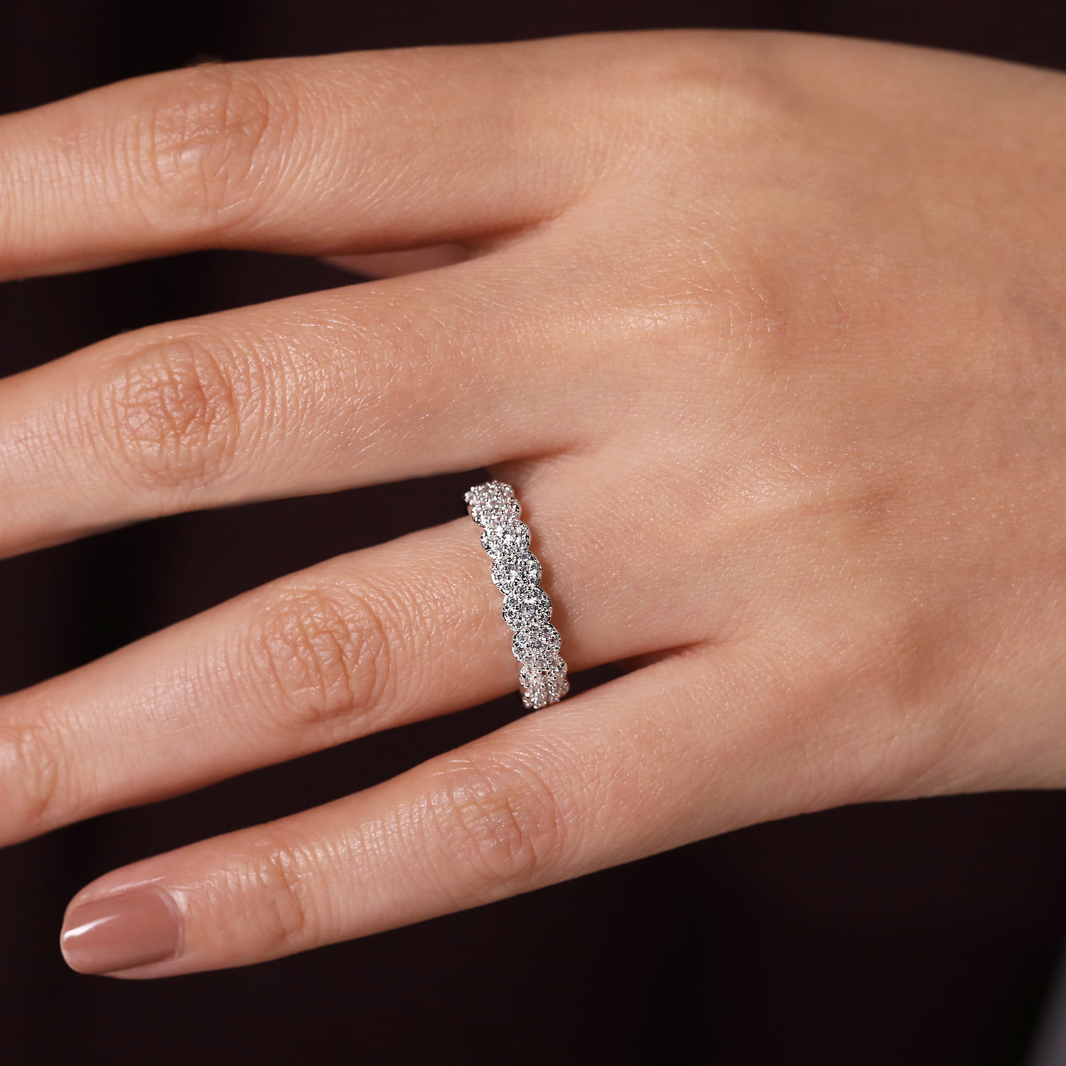 Fancy Wedding Ring in 14k White Gold with Round Natural Diamond at Gabriel & Co. - Shot 5