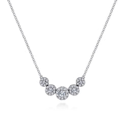 14K White Gold Round Diamond Halo Bar Necklace