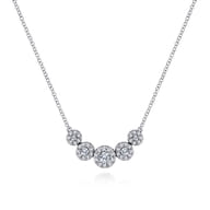 14K White Gold Round Diamond Halo Bar Necklace