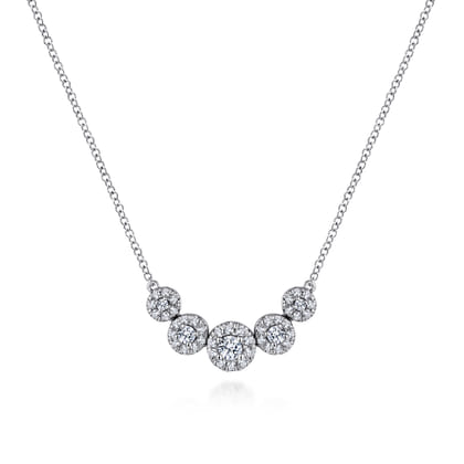 14K White Gold Round Diamond Halo Bar Necklace