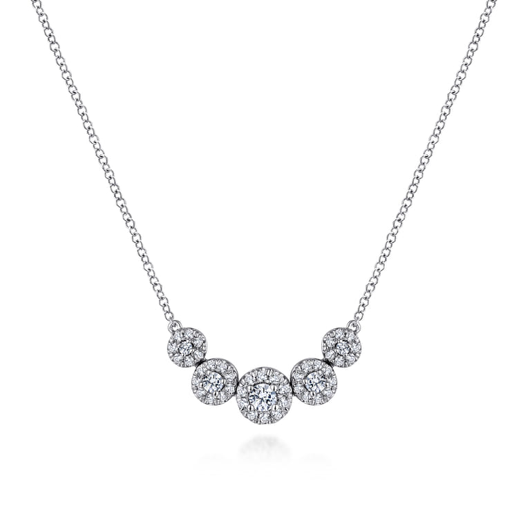 14K White Gold Round Diamond Halo Bar Necklace - 0.4 ct - Shot 1
