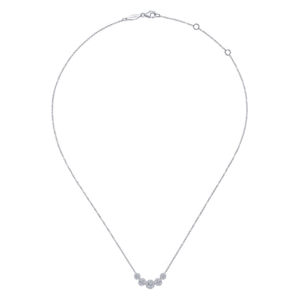 14K White Gold Round Diamond Halo Bar Necklace