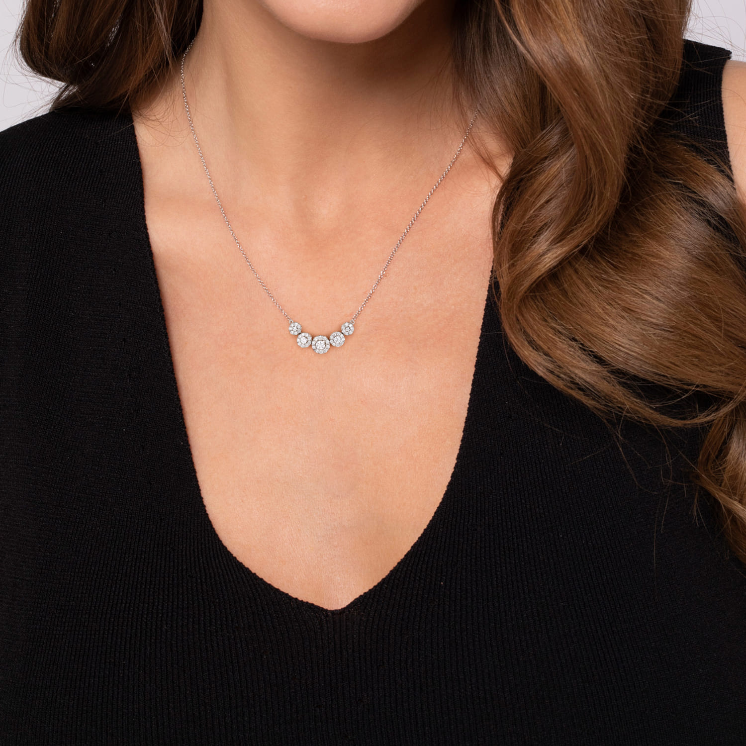 14K White Gold Round Diamond Halo Bar Necklace - 0.4 ct - Shot 3