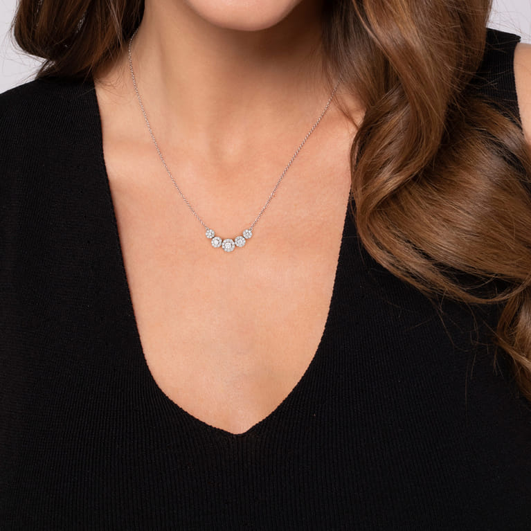 14K White Gold Round Diamond Halo Bar Necklace - 0.4 ct - Shot 3