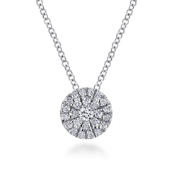 14K White Gold Round Diamond Halo Pendant Necklace