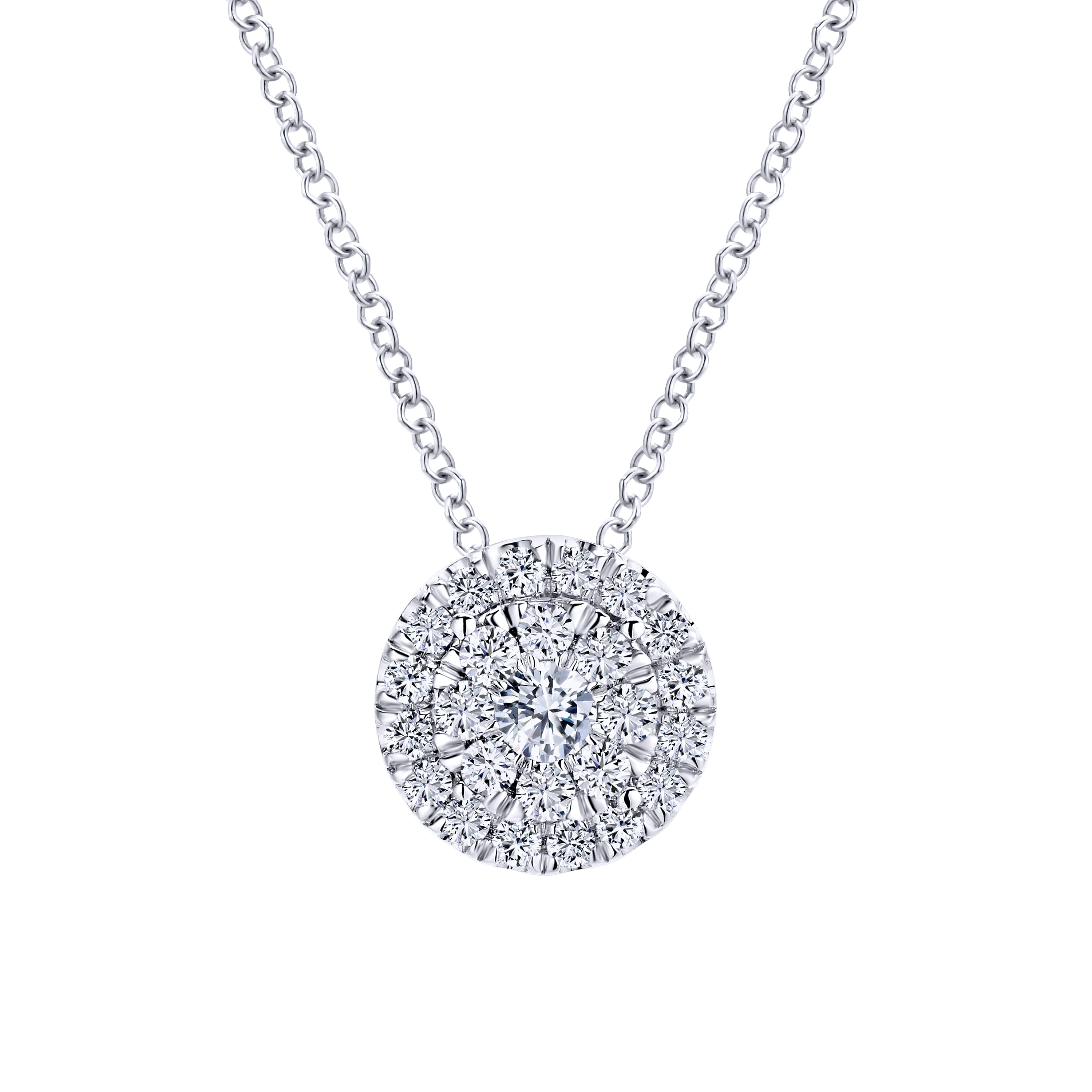 14K White Gold Round Diamond Halo Pendant Necklace - 0.5 ct - Shot 1