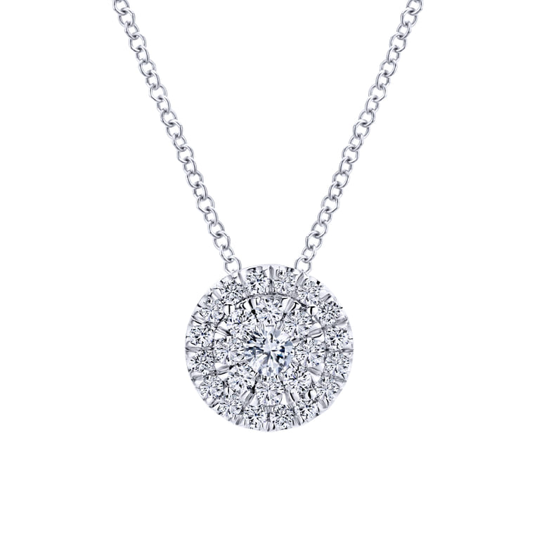 14K White Gold Round Diamond Halo Pendant Necklace - 0.5 ct - Shot 1