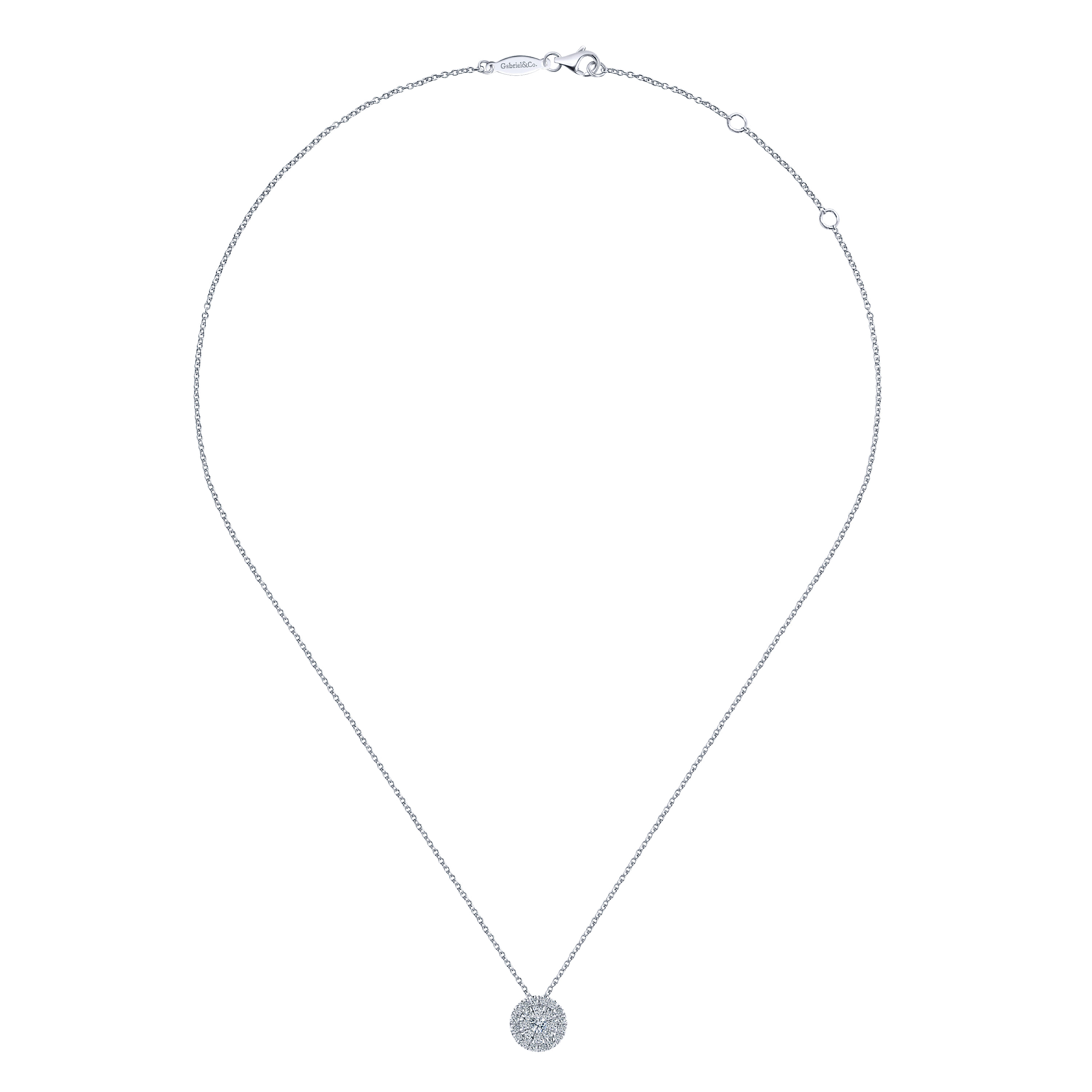 14K White Gold Round Diamond Halo Pendant Necklace - 0.5 ct - Shot 2
