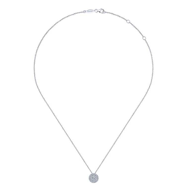 14K White Gold Round Diamond Halo Pendant Necklace - 0.5 ct - Shot 2