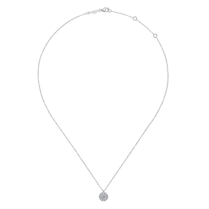 14K White Gold Round Diamond Halo Pendant Necklace