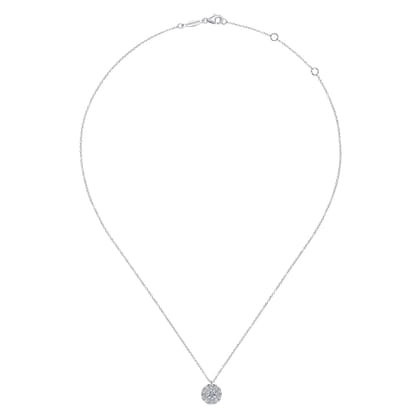 14K White Gold Round Diamond Halo Pendant Necklace