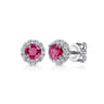 14K White Gold Round Diamond Halo Ruby Stud Earrings - 0.18 ct