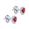 14K White Gold Round Diamond Halo Ruby Stud Earrings - 0.18 ct