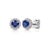 14K White Gold Round Diamond Halo Sapphire Stud Earrings - 0.18 ct