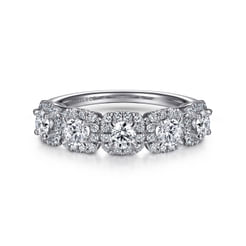 14K White Gold Round Diamond Halo Station Anniversary Band