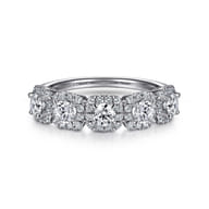 14K White Gold Round Diamond Halo Station Anniversary Band