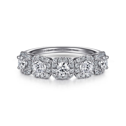 14K White Gold Round Diamond Halo Station Anniversary Band