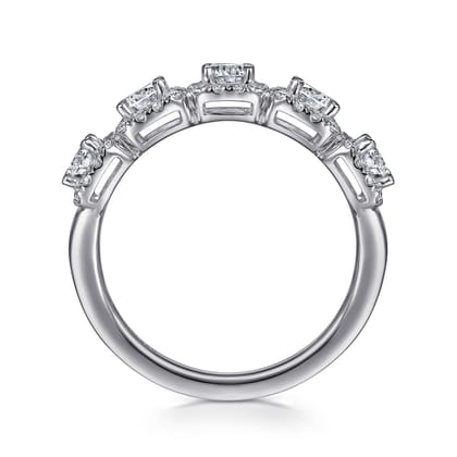 14K White Gold Round Diamond Halo Station Anniversary Band