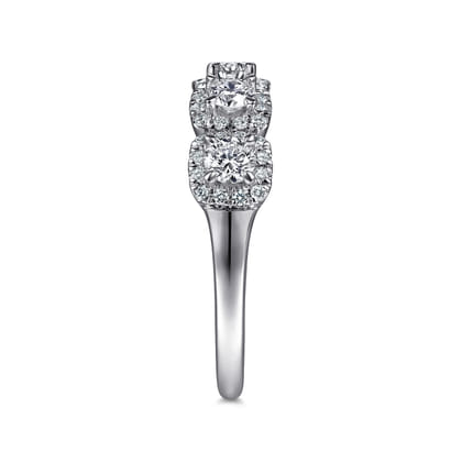 14K White Gold Round Diamond Halo Station Anniversary Band
