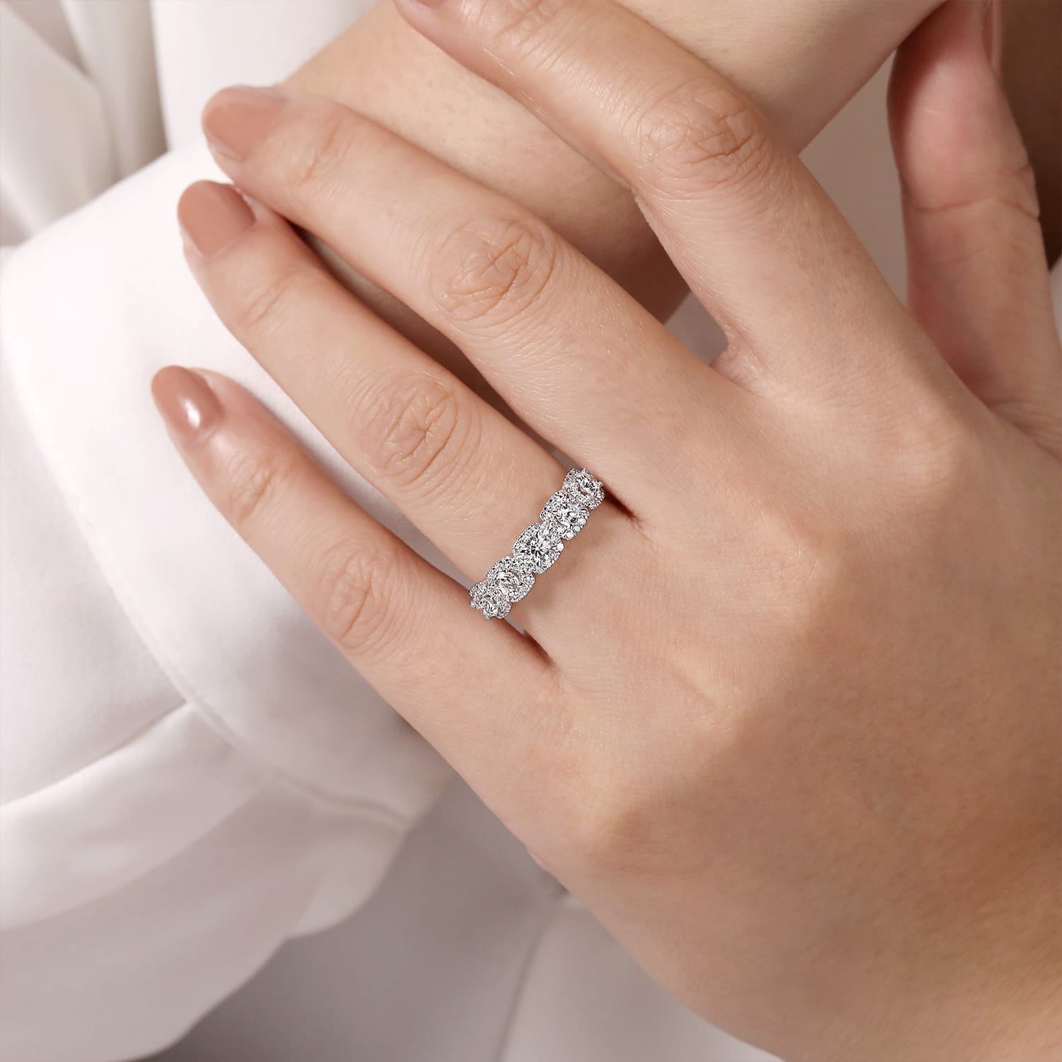 Fancy Wedding Ring in 14k White Gold with Round Natural Diamond at Gabriel & Co. - Shot 5