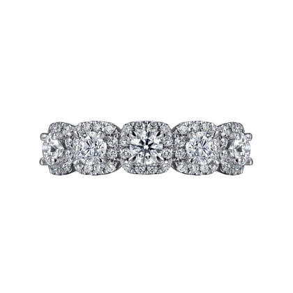 14K White Gold Round Diamond Halo Station Anniversary Band