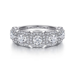 14K White Gold Round Diamond Halo Station Anniversary Band