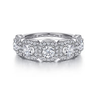 14K White Gold Round Diamond Halo Station Anniversary Band