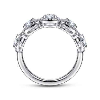 14K White Gold Round Diamond Halo Station Anniversary Band