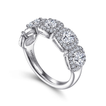 14K White Gold Round Diamond Halo Station Anniversary Band