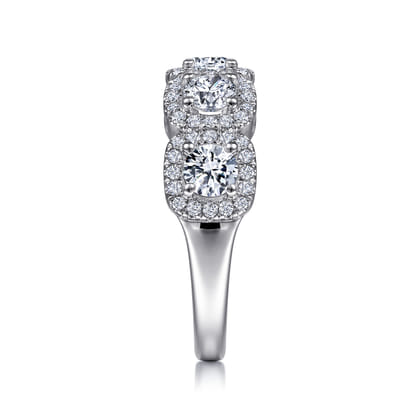 14K White Gold Round Diamond Halo Station Anniversary Band