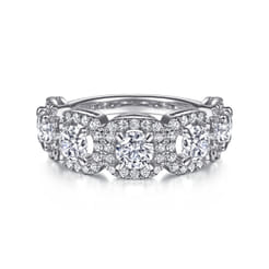 14K White Gold Round Diamond Halo Station Anniversary Band