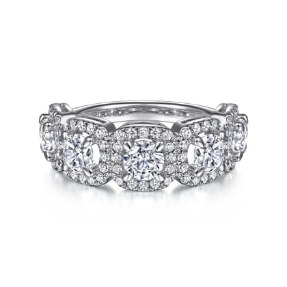 14K White Gold Round Diamond Halo Station Anniversary Band