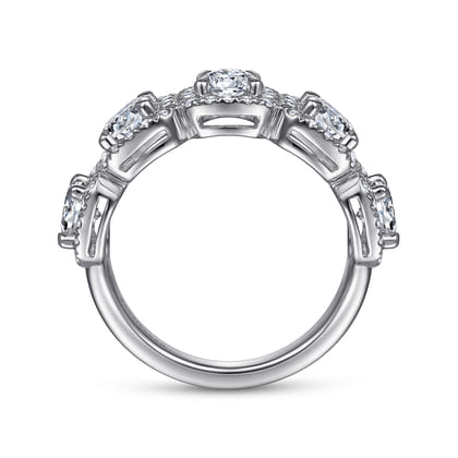 14K White Gold Round Diamond Halo Station Anniversary Band