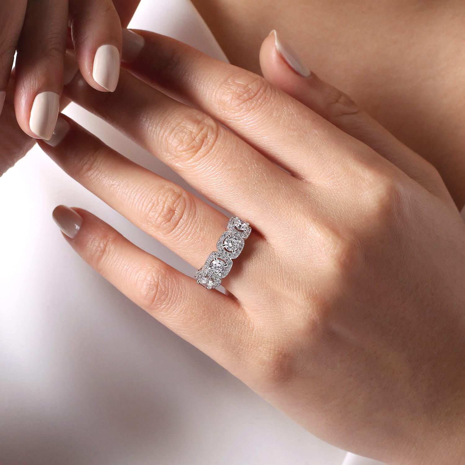 Fancy Wedding Ring in 14k White Gold with Round Natural Diamond at Gabriel & Co. - Shot 5