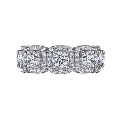 14K White Gold Round Diamond Halo Station Anniversary Band