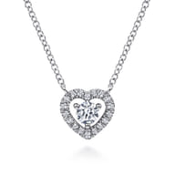 14K White Gold Round Diamond Heart Pendant Necklace