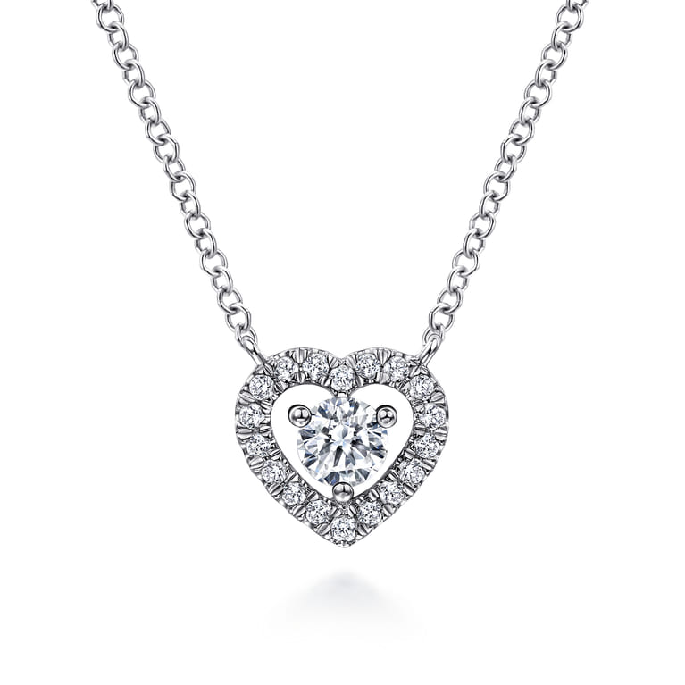 14K White Gold Round Diamond Heart Pendant Necklace - 0.25 ct - Shot 1