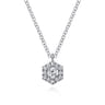 14K White Gold Round Diamond Hexagonal Halo Pendant Necklace - 0.13 ct