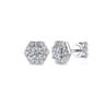 14K White Gold Round Diamond Hexagonal Halo Stud Earrings - 0.25 ct