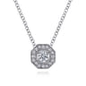 14K White Gold Round Diamond Octagonal Halo Pendant Necklace - 0.22 ct