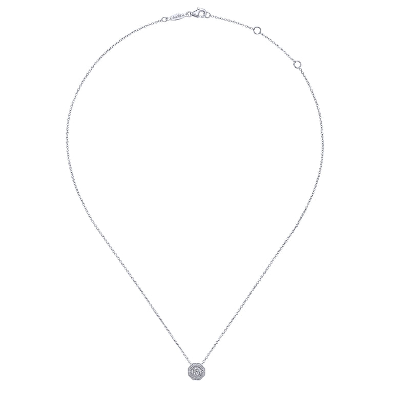 14K White Gold Round Diamond Octagonal Halo Pendant Necklace - 0.22 ct - Shot 2