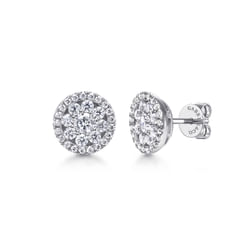 14K White Gold Round Diamond Pavé Stud Earrings