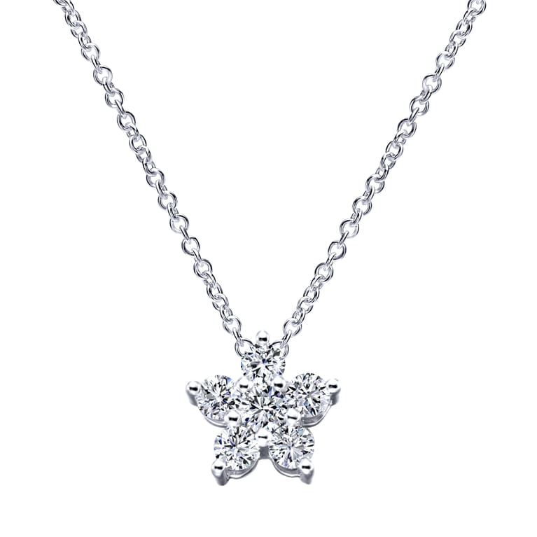 14K White Gold Round Diamond Star Inspired Pendant Necklace - 0.5 ct - Shot 1